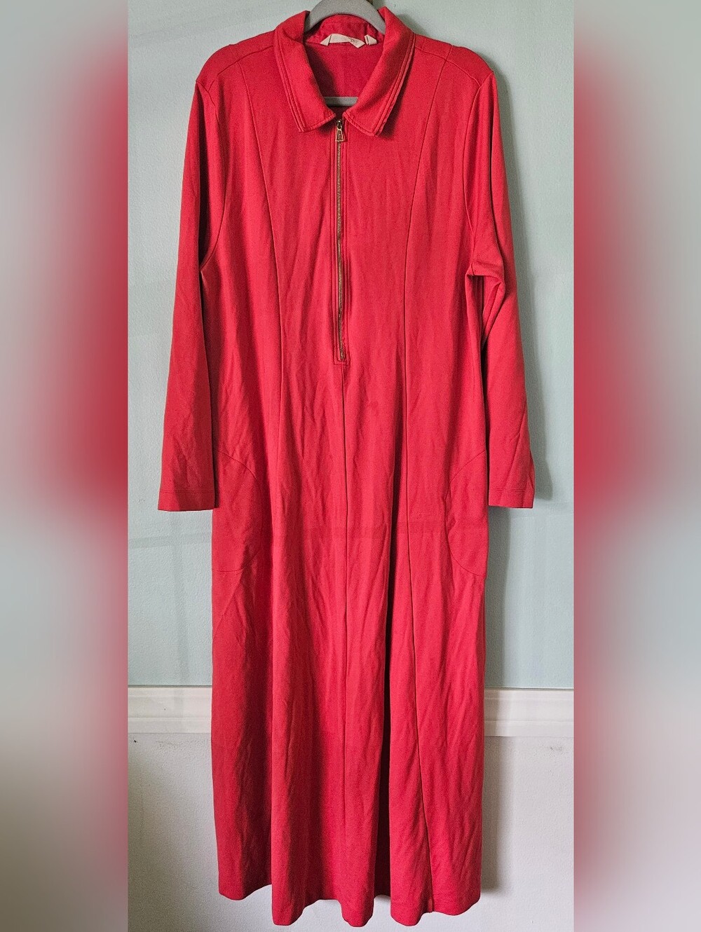2X Soft Surroundings Coral-Red Long Sleeve Zip Dress
